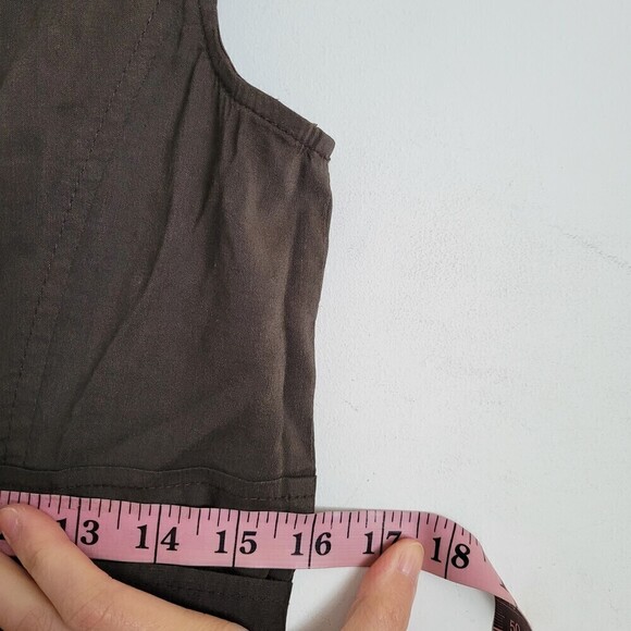 Theory Brown Button Front Sleeveless Linen Belted Pleated Back Midi Dress Size 8 - Picture 8 of 12